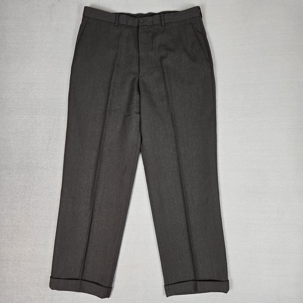 Armani Collezioni Pants Mens 34x30 Wool Straight Pleated Cuffed Gray Preppy NWT